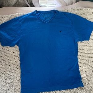 Brooksfield 1971  washed cotton Men's V-Neck Short Sleeve T-Shirt - Blue